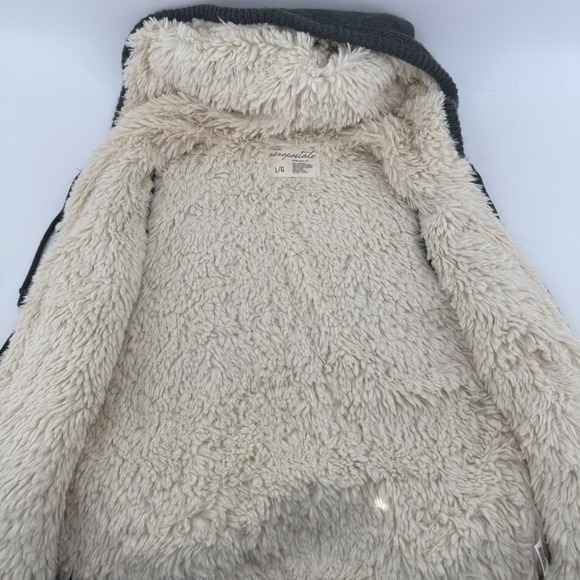 Y2K Aeropostale Womens Gray Fair Isle Snowflake Sherpa Lined Cozy Hooded Vest Lg - Picture 8 of 13